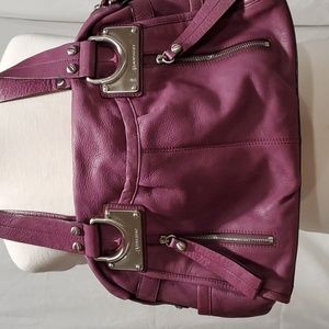 B.Makowsky light burgundy genuine leather East West Satchel zip top silver tone